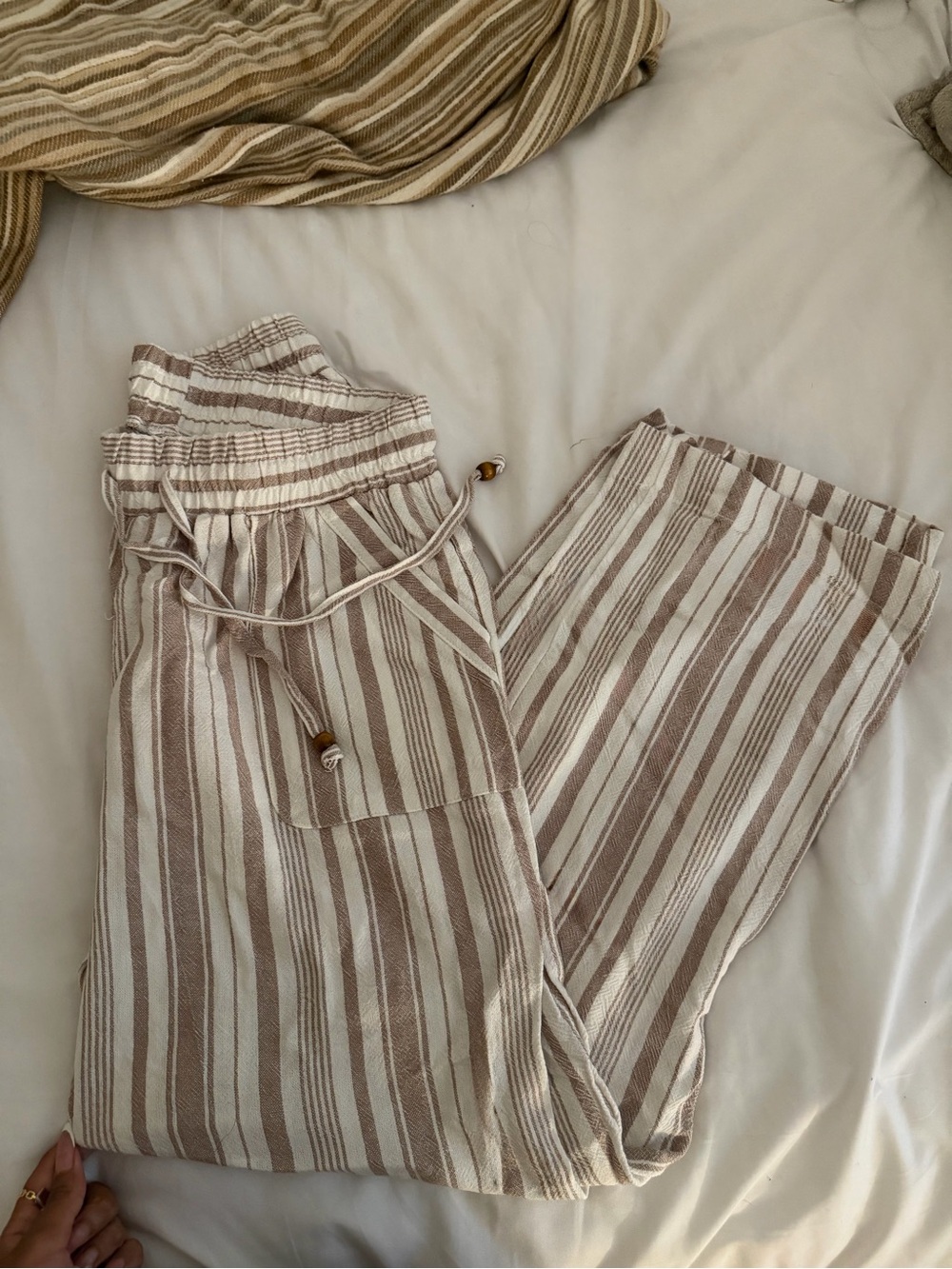 Striped Cream & Tan Relaxed Linen Pants